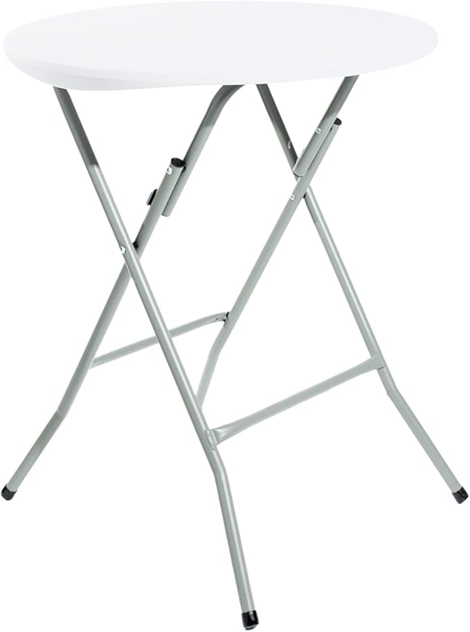 24" Round Granite White Heavy-Duty Blow Molded Standard Height Plastic Folding Table, Folding Camping Table Folding Tables Party Table And Chairs For Events Folding Tables Picnic Folding Table
