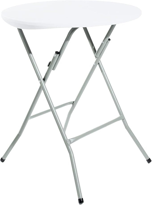 24" Round Granite White Heavy-Duty Blow Molded Standard Height Plastic Folding Table, Folding Camping Table Folding Tables Party Table And Chairs For Events Folding Tables Picnic Folding Table