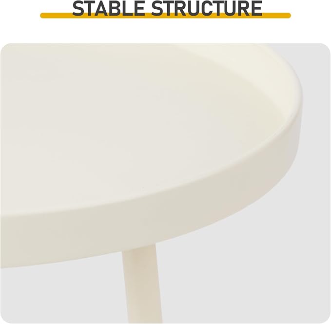 2 Tier Metal Round Side Table, Outdoor End Table for Small Spaces, Indoor Outdoor Nightstand for Living Room, Bedroom or Office (Cream)