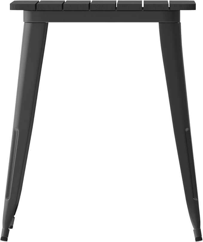 EMMA + OLIVER Drew Dining Table - Black 23.75" Square Poly Resin Table Top - Black Steel Base - All-Weather for Indoor/Outdoor Use