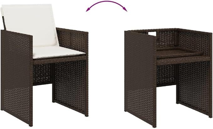 11-Piece Outdoor Dining Set, Patio Furniture Table and 10 Chairs, Space-Saving Cube Garden Rattan Seating with Cushions, Brown