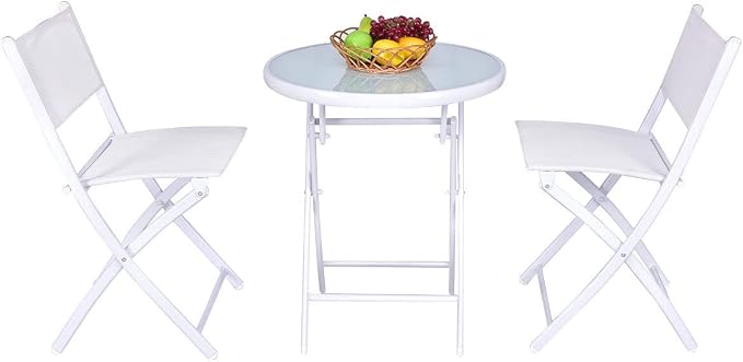 3 PCS Folding Bistro Table Chairs Set Garden Backyard Patio Furniture White Loveseat Coffee Table, Onesize