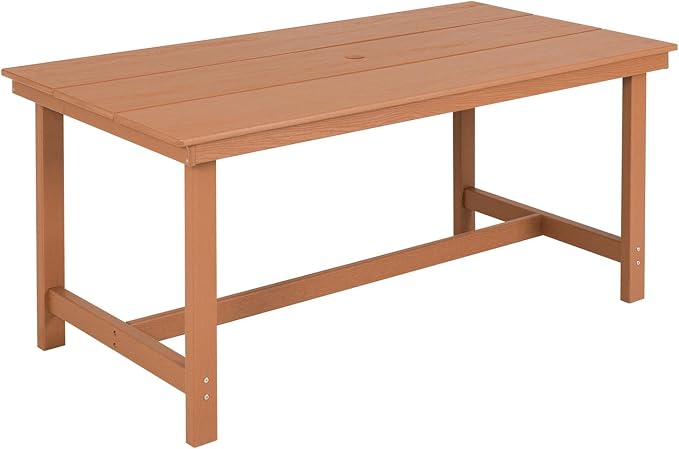 FUNBERRY Outdoor Dining Table, HDPE 6-Person Patio Table with Umbrella Hole | Wood-Grain, HDPE All Weather, No Rot or Rust or Crack, UV Fade Shield, 220LBS Weight Capacity, Easy-Clean for Outside