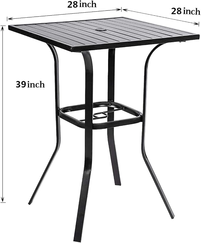 Oakcloud Patio Square Height Bar Table Outdoor Metal Frame Bistro Table with Umbrella Hole -39" Height Coating Old Craft,Rust and Weather Resistant,Classic Black