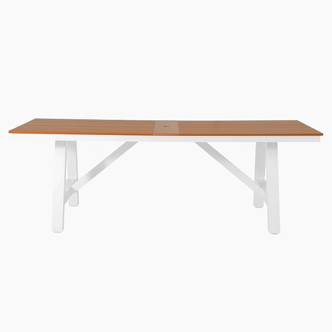 WestinTrends Cape May 90" HDPE Rectangle Outdoor Patio Dining Table with Umbrella Hole and Metal Frame, Teak