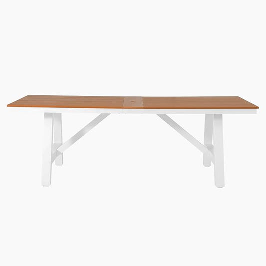 WestinTrends Cape May 90" HDPE Rectangle Outdoor Patio Dining Table with Umbrella Hole and Metal Frame, Teak