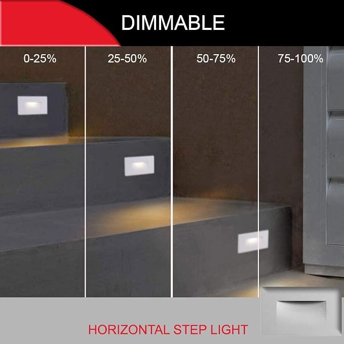Ciata LED Stair Lights Indoor, Step Lights Outdoor Light 3 Watt, Warm White Stairway Lighting for Outdoor and Indoor Stairs 3000K Concrete, Home Theater Lighting, Silver Finish, Horizontal, 3 Pack
