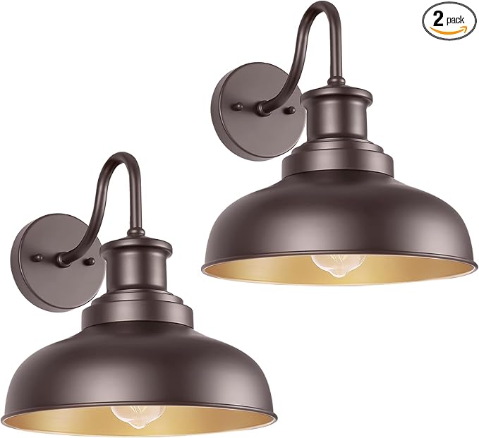 Outdoor Barn Lights Outdoor Wall Sconces Farmhouse Exterior Wall Mount Light Vintage Wall Lighting Fixture Industrial Bronze Lantern for Porch Entryway Garage Patio, 2 Pack