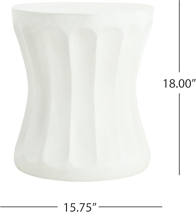 Outdoor Side Table 18" Hourglass Shape Concrete Side Table, Patio Tables for Outside Decorative Garden Stools, No Assembly Accent Table for Patio Porch Living Room, White