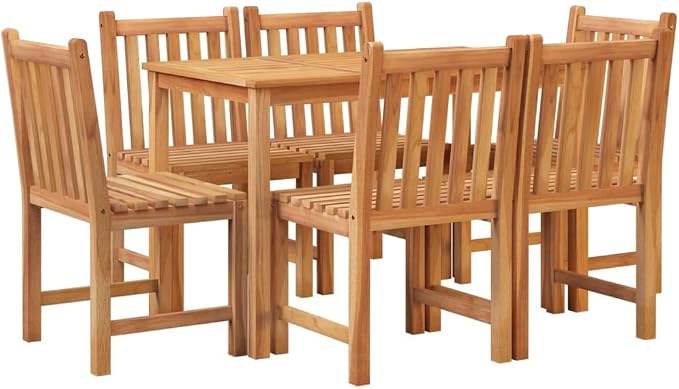 7 Piece Patio Dining Set Solid Wood Teak Waterproof Outdoor Table and Chairs for Garden Backyard Deck Porch Entertaining Relaxing
