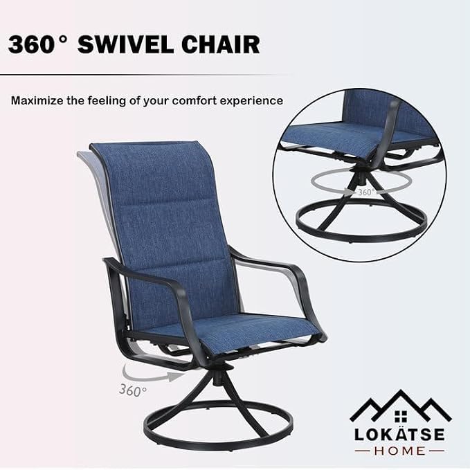 LOKATSE HOME Patio Chairs Set of 2, Outdoor Swivel Rocker Dining Chairs with Breathable Fabric and Powder Coated Steel Frame for Porch Balcony