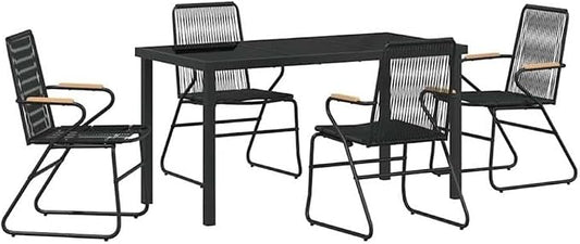 Afuera Living 5 Piece Patio Dining Set, Powder-Coated Steel, Black Finish, Rectangular Table with 4 Seats, UV-Resistant Durable Outdoor Furniture for Garden or Patio Dining