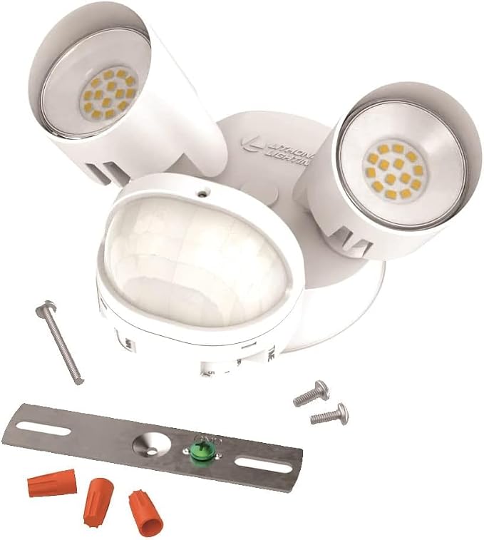Lithonia Lighting HomeGuard 2-Light LED Outdoor Flood Lights, Motion Sensor | White Motion Sensor Outdoor Lights with Dusk to Dawn, 4000K Cool White, Round Heads (HGX LED 2RH 40K 120 MO WH M2)