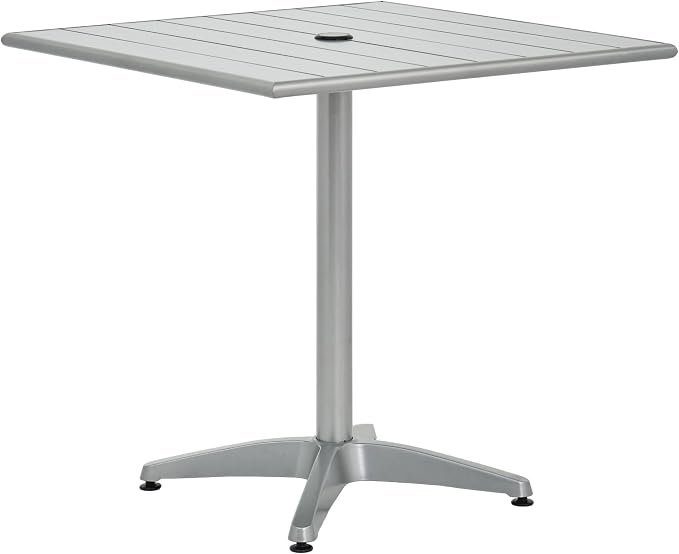 CenPro Commercial Aluminum 32" x 32" Silver Standard Height Outdoor Table with Umbrella Hole| Restaurants, Bars, Wineries, Patios, Residential | (#32Q-147)
