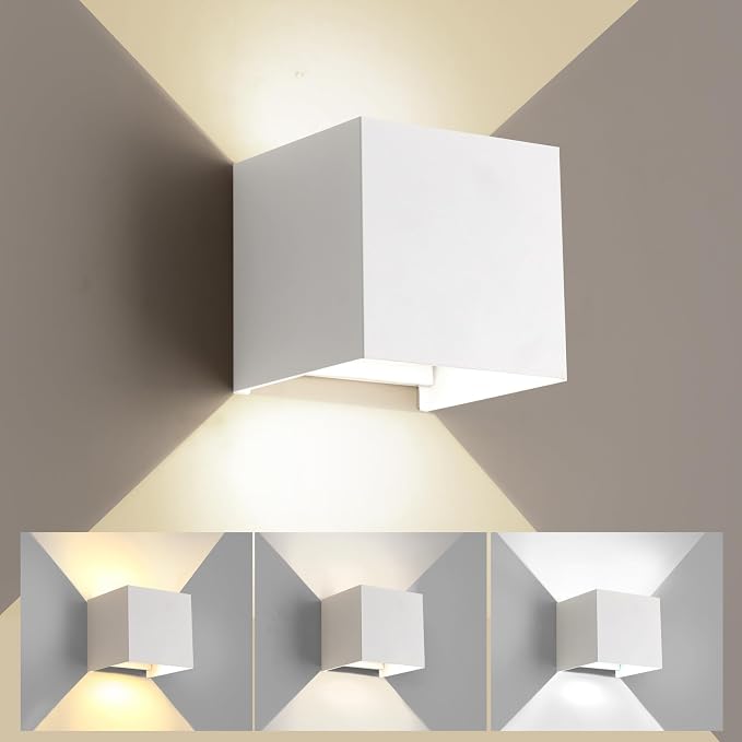 15W 3CCT Adjustable Up and Down LED Wall Sconce | White IP65 waterproof ETL certified 1300LM Exterior/Interior Lighting Fixtures for porches & patios