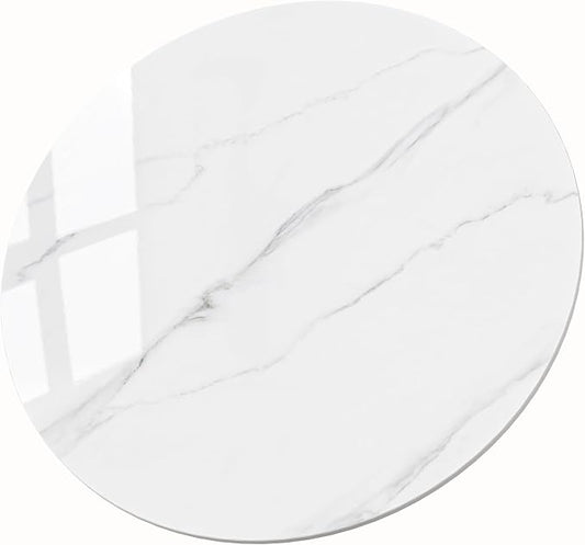 Round Sintered Stone Table Top, 59" White Marble Desktop, DIY Replacement & Cover, Scratch & Wear Resistant, Easy to Clean, Suitable for Indoor & Outdoor