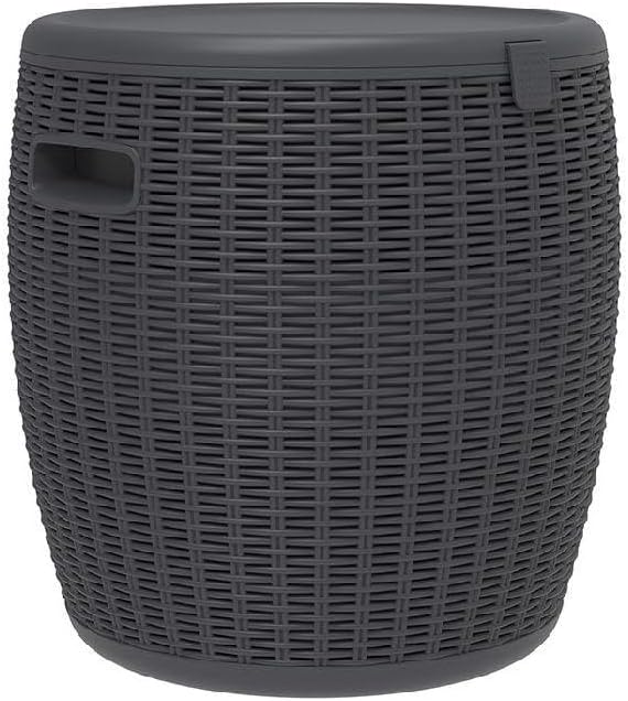 Outdoor Cooler Side Table, 9.5 Gallon Weather-Resistant Portable Ptio Cooler Table, Resin Rattan Round Cool Bar with Lid for Patio, Decor, Pool, Party (Black)
