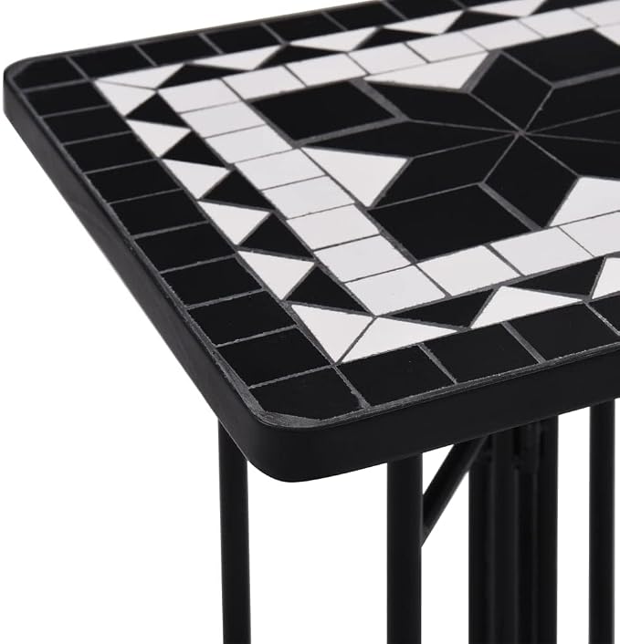 vidaXL Side Table, Plant Table, Plant Stand, Flower Pot Stand for Living Room Hall Patio Balcony Porch Backyard, Black and White Ceramic
