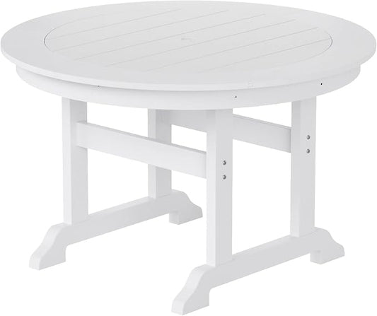 WestinTrends Malibu Patio Dining Table, All Weather Poly Lumber Adirondack 47" Trestle Round Outdoor Table with Umbrella Hole, White