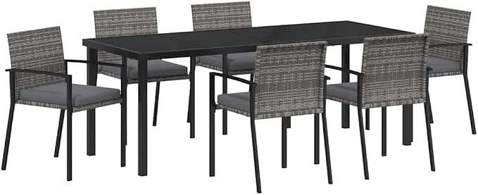 6-Piece Outdoor Dining Set, Grey Powder-Coated Steel Patio Furniture, Modern Garden Table and Chairs for Backyard, Deck, and Porch