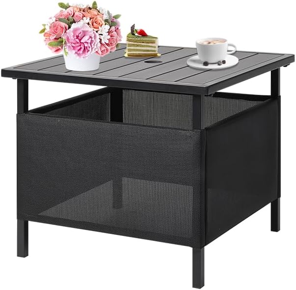 LZRS Adirondack Outdoor End Table with Umbrella Hole, Pool Composite Patio Table,HDPE End Tables for Backyard,Pool, Indoor Companion, Easy Maintenance & Weather Resistant(Light Grey)