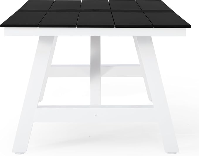 Costaelm Rectangle Patio Table, 8-Person Backyard Table 90" HDPE Dining Table with Umbrella Hole and Metal Frame for Outside, Garden, Poolside, Deck, Porch, Balcony, Black