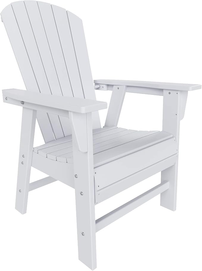 WestinTrends Dylan Adirondack Patio Dining Set for 4, All Weather Poly Lumber Outdoor Table and Chairs Set of 4, 43" Trestle Square Dining Table and Seashell Adirondack Dining Chair, White