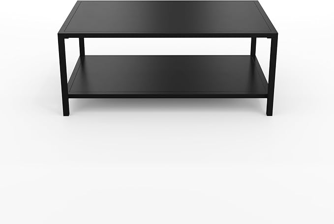 Martha Stewart Lily Pond All-Weather Patio Coffee Table with Lower Display Shelf and Steel Frame in Black