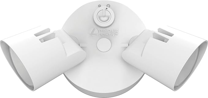 Lithonia Lighting HomeGuard 2-Light LED Outdoor Flood Lights, Dusk to Dawn | White Outdoor LED Lights, Adjustable Lumens, 4000K Cool White, Round Heads (HGX LED 2RH ALO 40K 120 PE WH M2)