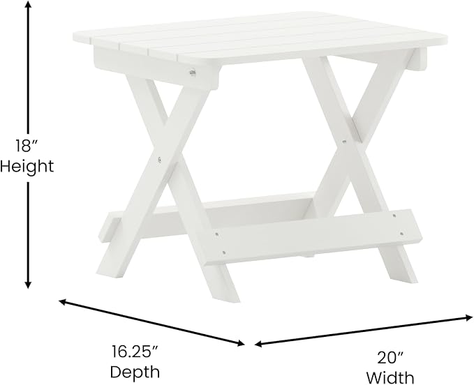 Flash Furniture Halifax Outdoor Folding Side Table, Portable All-Weather HDPE Adirondack Side Table, White