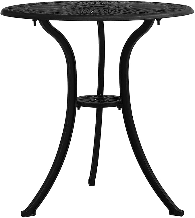 24.4" Square Cast Aluminum Garden Table Black Geometric Pattern Outdoor Side Table for Patio Balcony Dining or Coffee, Matte Finish Compact 4-Person Bistro Furniture