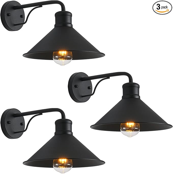3 Pack Outdoor Wall Lights Wall Mount for House Front Porch Wall Light Fixtures Matte Black Farmhouse Wall Sconce, Classic Barn Lights Outdoor & Indoor-E26 Socket