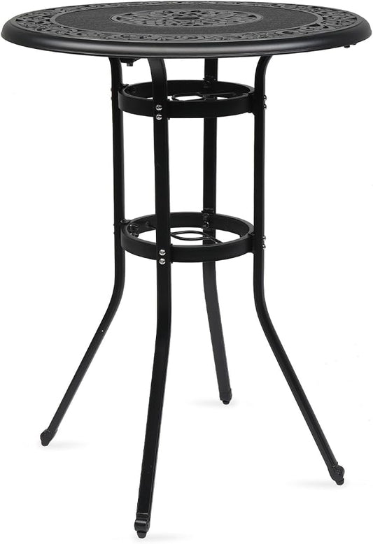 Outdoor Patio Cast Aluminum Round Bar Table,Outdoor Bar Table, Bar Height Patio Table with Umbrella Hole Patio Dining Table, Cast Aluminum Tall Outdoor Table Bistro Table Outdoor Furniture Garden Tabl