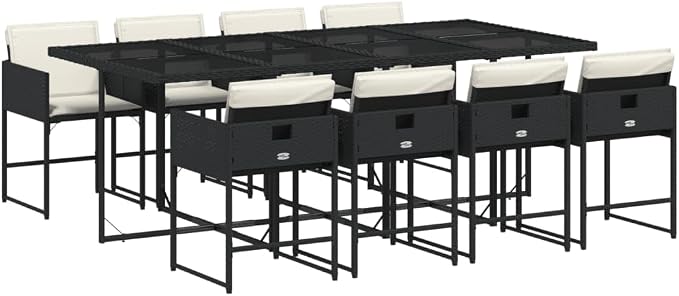9 pcs Set Patio Dining Set & Balcony Furniture Black Poly Rattan Garden Dining Set Outdoor Dining Set for Patio Garden Backyard 86.6 x 41.7 x 28.7 in