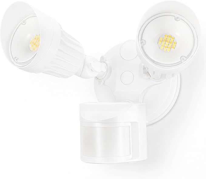 LEONLITE 3CCT Motion Sensor Security Lights Dusk to Dawn IP65 White | LED Motion Detector Flood Light Outdoor, 3000K4000K5000K Selectable, ETL Listed, Adjustable Heads, Aluminum, Waterproof