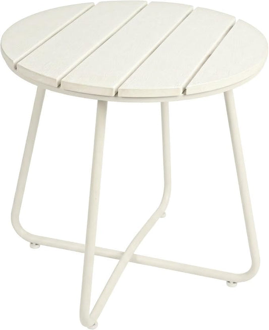 danpinera Outdoor Side Tables, HDPS Patio Table with Metal Legs, 18 Inch WhiteOutdoor Small Round Table for Garden, Backyard, Porch, Deck, Balcony, Poolside