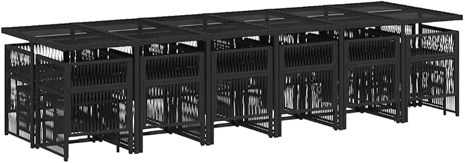 17 Piece Garden Dining Set Black Cream White | Poly Rattan, Powder-Coated Steel, Outdoor Patio Furniture, Family Meals