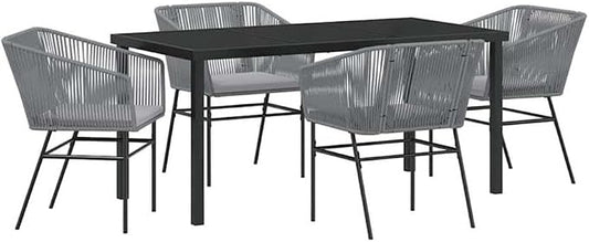 Afuera Living 5-Piece Powder-Coated Steel Patio Dining Set, Gray Finish, Includes Cushioned Chairs and Rectangular Table with Tempered Glass Top, UV-Resistant Materials, Modern Outdoor Furniture for