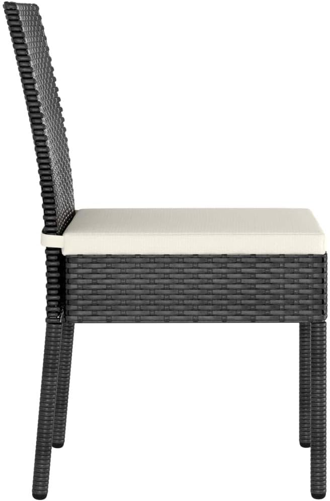 7 Piece Poly Rattan Outdoor Patio Dining Set with Cushions and Glass Tabletop for Garden, Deck, Backyard, Black