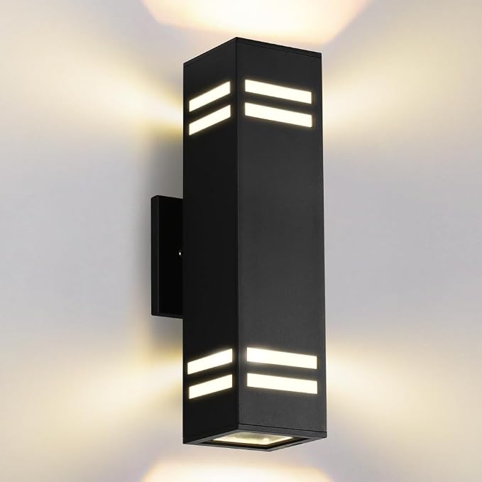 15" Black Modern Outdoor Wall Light with 3-Sided Frosted Glasses | E26 Base,UL listed,Aluminum Up and Down Lights Outdoor Exterior Wall Light Fixture Porch Light for House Garage Patio Garden