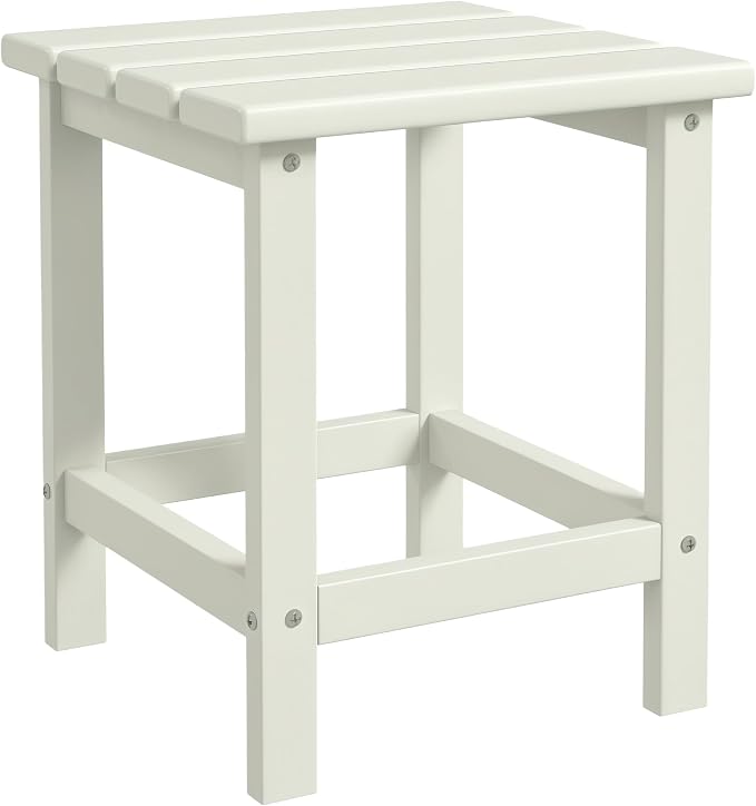 Outsunny Adirondack Side Table, Square Patio End Table, Weather Resistant 15" Outdoor HDPE Table for Porch, Pool, Balcony, White