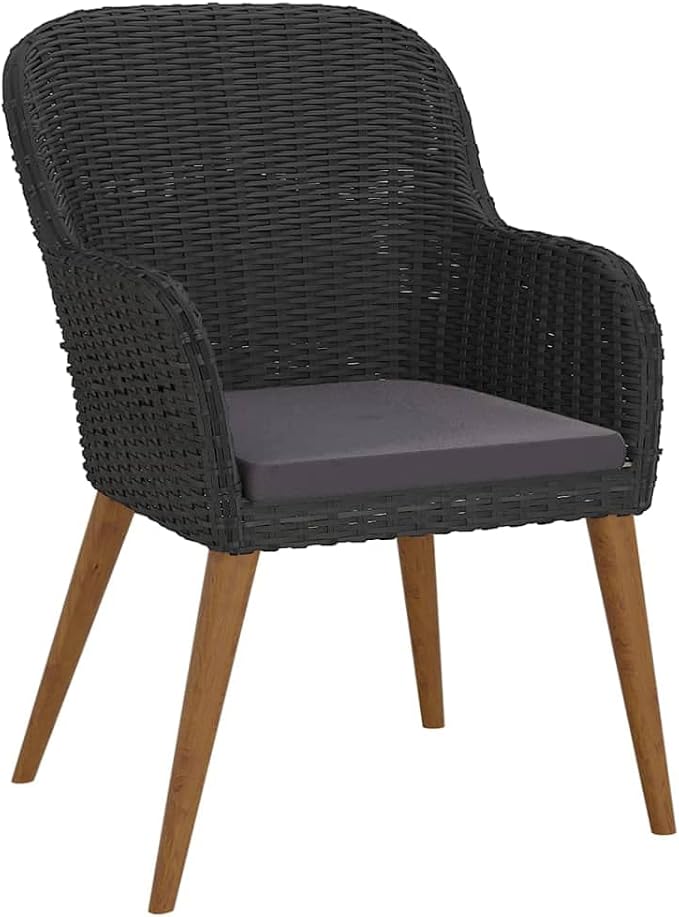 5 Piece Patio Dining Set with Cushions, Outdoor Garden Table and Chairs for Backyard and Deck, Solid Acacia Wood and Tempered Glass Dining Set, Black