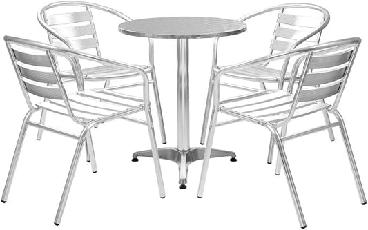 5 Piece Patio Dining Set,Garden Lounge Set,Combination Sofa,Pool Sofa Set,Conversation Sofa,Party Furniture,for Homes,Offices,Living Room,Cafes,Aluminum Silver
