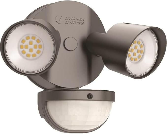 Lithonia Lighting HomeGuard 2-Light LED Outdoor Flood Lights, Motion Sensor | Dark Bronze Motion Sensor Outdoor Lights with Dusk to Dawn, 4000K Cool White, Round Heads (HGX LED 2RH 40K 120 MO DDB M2)