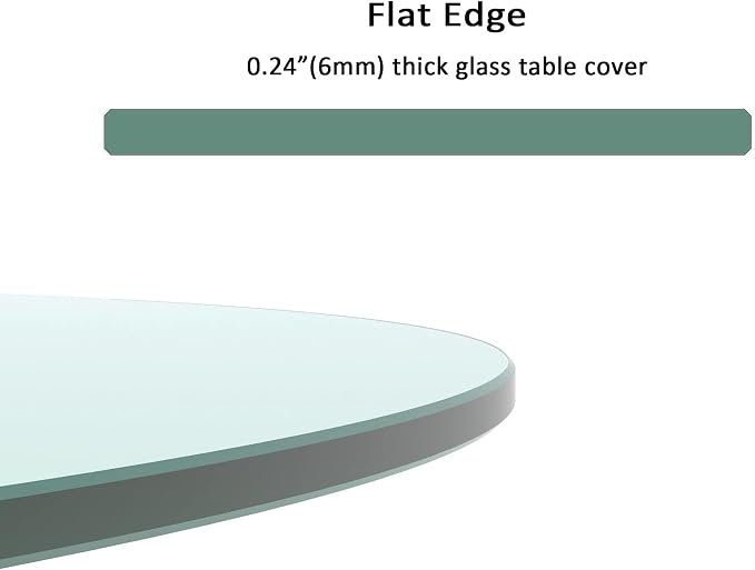 24" Round Glass Table Top - 1/4" Thick Flat Polish Edge Tempered Glass, Replacement Glass Table Top for Kitchen/Patio