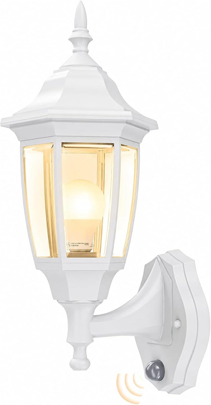 EMART Dusk to Dawn Plastic Outdoor Wall Light Fixtures(1 Pack, White) | Include Bulbs, Waterproof and Anti-Corrosion, Wall Mount Porch Sconces for Outside, Garage, Front Door, House, Patio