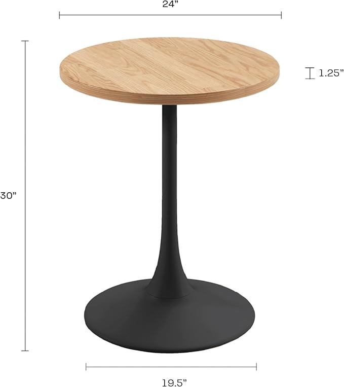 Jamesdar, Elise, Round Heavy Duty Commercial Bistro Table for Indoor Outdoor Restaurant & Café Dining, Solid Oak Top, Steel Base, 300 lb Capacity, 24" D x 30" H, Black