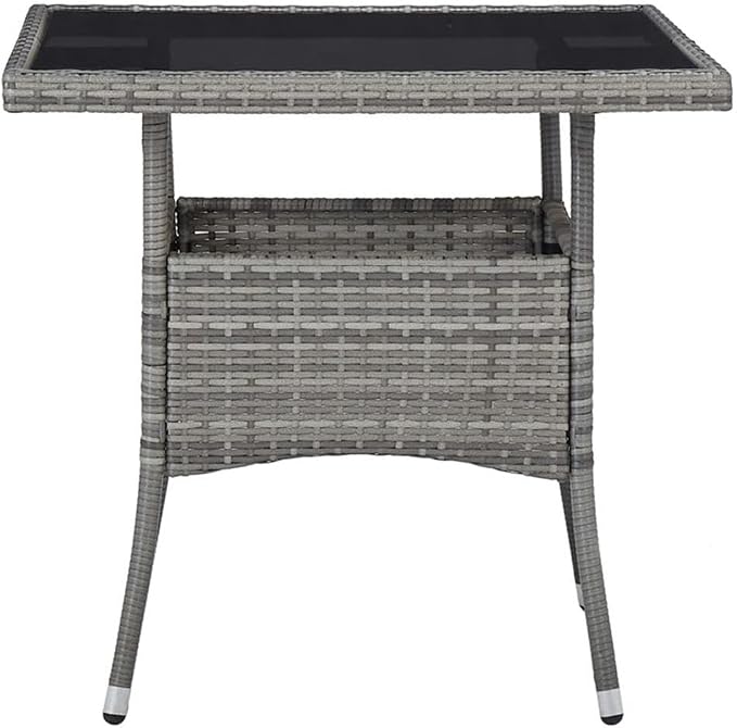 Bowery Hill Contemporary 5 Piece Patio Dining Set, Steel Frame with Poly Rattan and Acacia Wood, Gray and Black Finish, Weather-Resistant Cushions, Square Table and Armchairs, Outdoor Garden Furniture