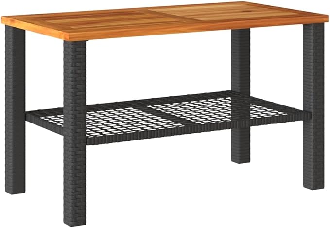 vidaXL Patio Table, Outdoor Coffee Table, Patio Furniture, Rectangular Garden Table for Lawn Backyard, Black Poly Rattan Acacia Wood
