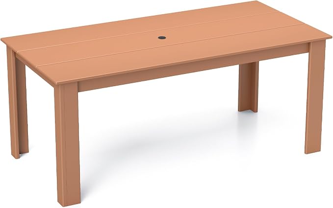 BRIOPAWS Outdoor Dining Table | HDPE | 67” Patio Rectangle Tables | All Weather | Umbrella Hole | Patio Furniture Set for 4-6 Person | Teak